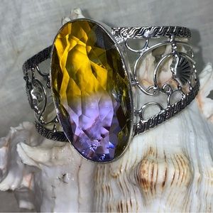 Stunning bi-color Tourmaline HUGE handcrafted cuff